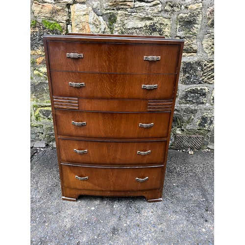 54 - Vintage 5 drawer bow fronted chest.