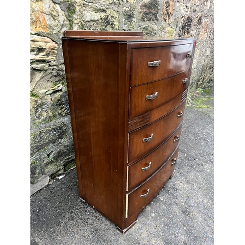 54 - Vintage 5 drawer bow fronted chest.