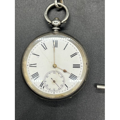 89 - silver hallmarked pocket watch with silver hallmarked albert chain & fob (working)