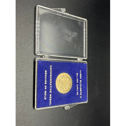 3 - 9ct gold commemorative silver jubilee medal