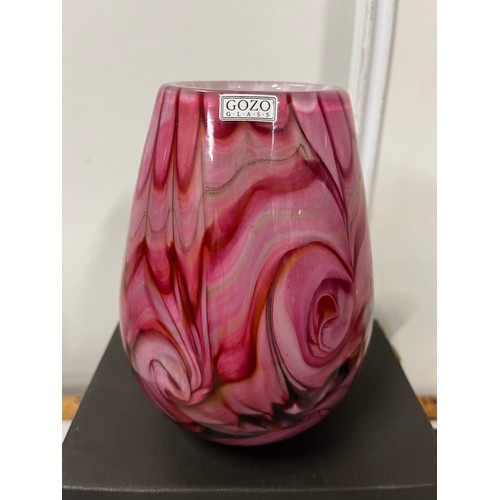 43 - 2 Boxed Gozo art glass vases signed.