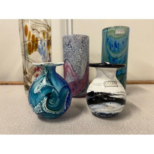 45 - 5 Gozo art glass vases signed