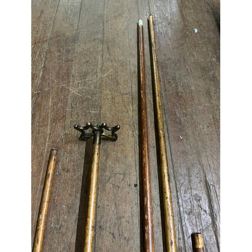 176 - Selection of Antique one piece extra long snooker cues 2 stamped on the butt J & T Scott Edinburgh, ... 