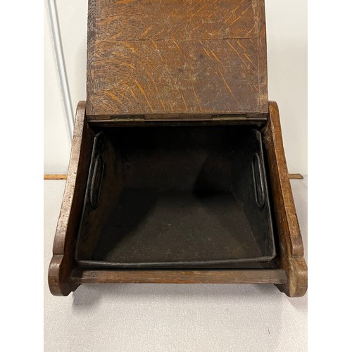 177 - Antique oak coal bucket with original shovel & insert.