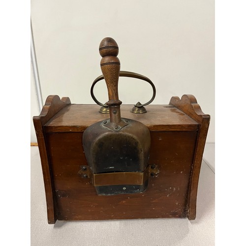 177 - Antique oak coal bucket with original shovel & insert.