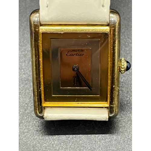 10 - Vintage 1970s genuine Must be Cartier Tank Watch - stamped Silver Vermeil with Tri-Colour Gold Dial,... 