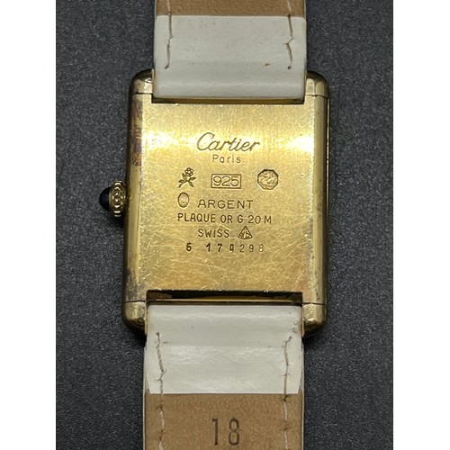 10 - Vintage 1970s genuine Must be Cartier Tank Watch - stamped Silver Vermeil with Tri-Colour Gold Dial,... 