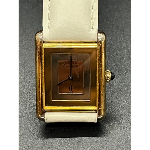 10 - Vintage 1970s genuine Must be Cartier Tank Watch - stamped Silver Vermeil with Tri-Colour Gold Dial,... 