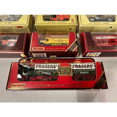 253 - 10 x Matchbox advertising truck models to include Frasers etc. along with boxset.