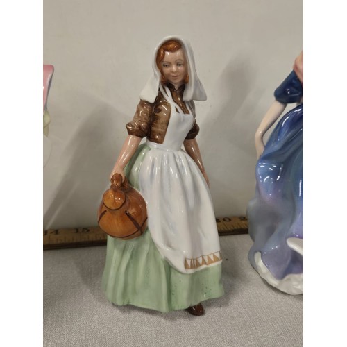 517 - 3 Royal Doulton figurines to include Ann, The Milkmaid & Elizabeth.