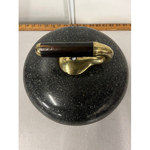 14 - Vintage Scottish curling stone with brass & ebony handle.