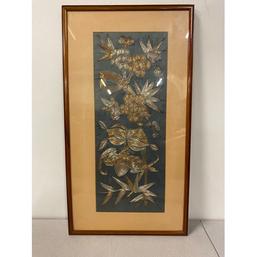 21 - Antique, museum quality Gold & Silver (gold & silver thread) silk embroidered panel in framed 24