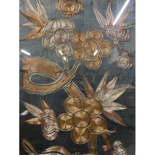 21 - Antique, museum quality Gold & Silver (gold & silver thread) silk embroidered panel in framed 24