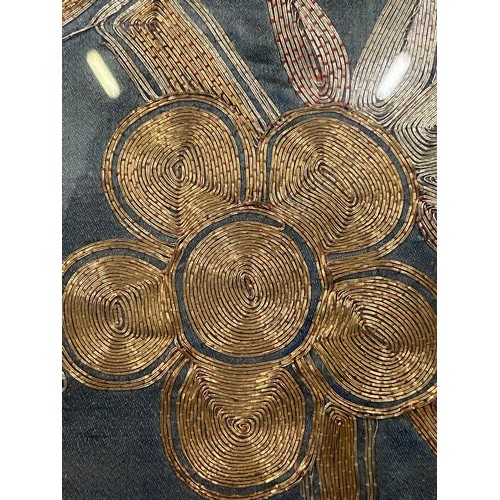 21 - Antique, museum quality Gold & Silver (gold & silver thread) silk embroidered panel in framed 24