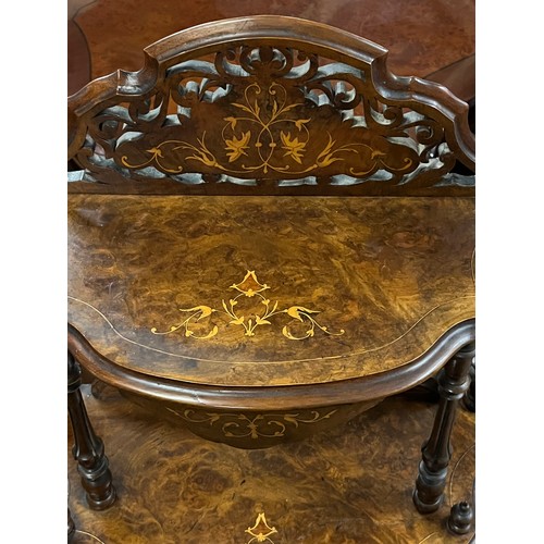 22 - 4 tier Victorian inlaid burr walnut Whatnot with turned supports.