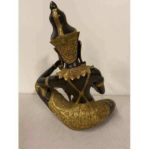 24 - Heavy bronze Thai musician statue holding sitar. 12