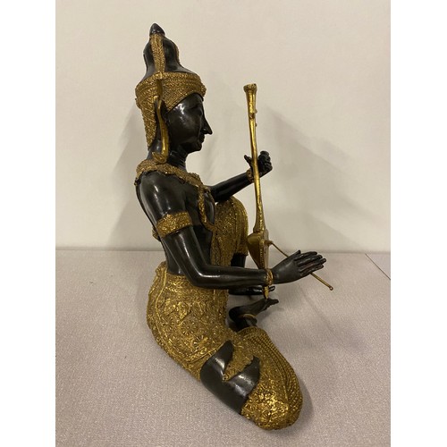 24 - Heavy bronze Thai musician statue holding sitar. 12