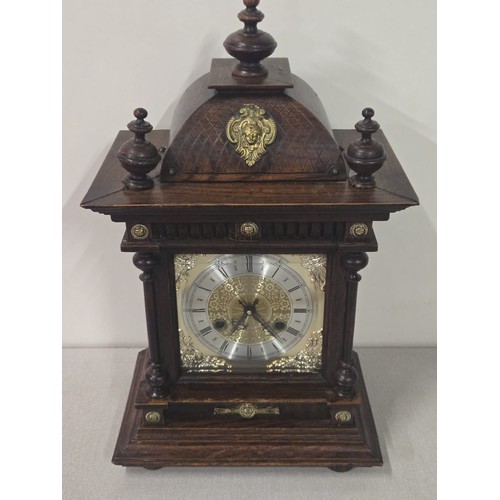 40 - Late 19th Century Junghans of Wurttemberg bracket clock, brass dial, oak case with applied brass mas... 