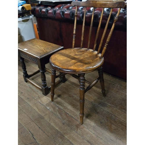 171 - Victorian penny chair along with solid oak arts & crafts stool.