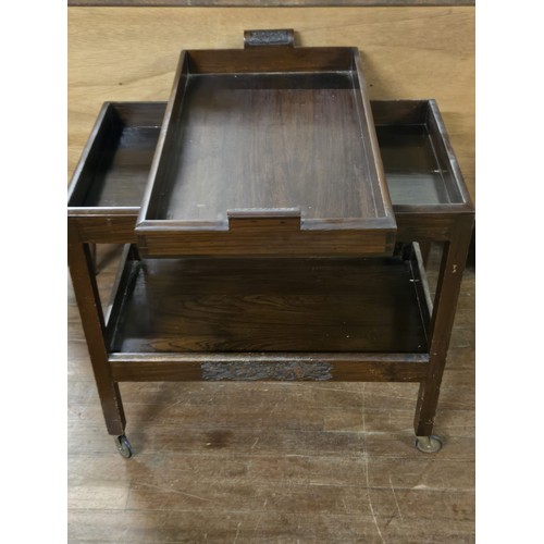 223 - Chinese Rosewood two tier serving trolley with removable tray. [70x76x45c