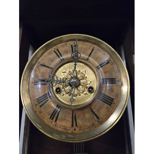 286 - 19th Century Vienna style wall clock with key & pendulum working.