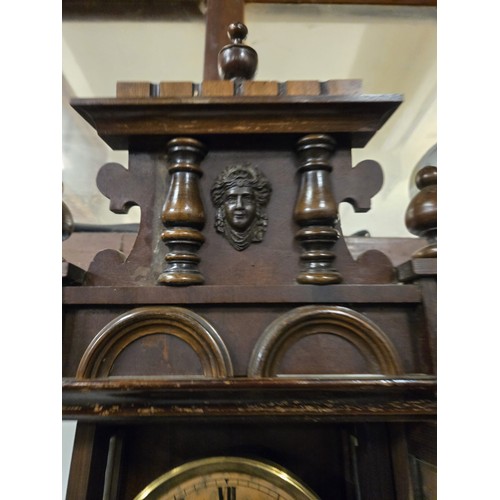 286 - 19th Century Vienna style wall clock with key & pendulum working.