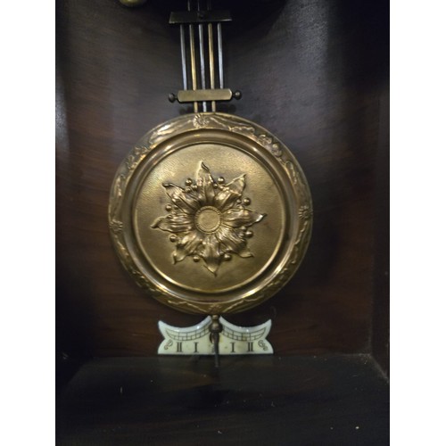 286 - 19th Century Vienna style wall clock with key & pendulum working.