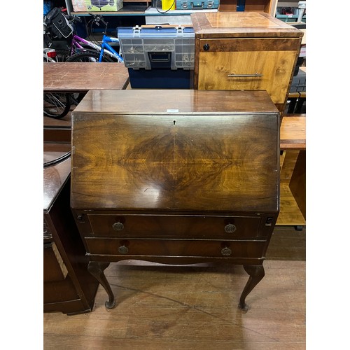 308 - vintage 2 drawer writing bureau along with Vintage art deco style mirrored chest of drawers.