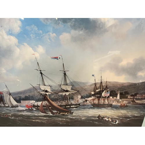 463 - Large gilt framed print 'Greenock on the Clyde' by T. L. Hornbrook. 33.5