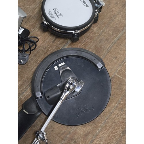 207 - Roland electronic TD-9 drum kit with 3 cymbals to include ride/crash, 3 drums to include PD-105 & ki... 