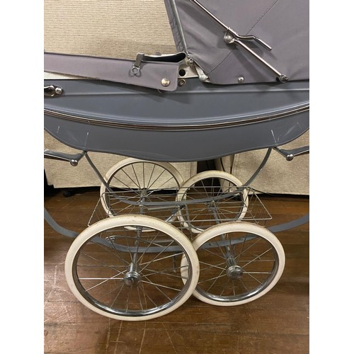 76 - Vintage silver cross dolls pram with sun canopy