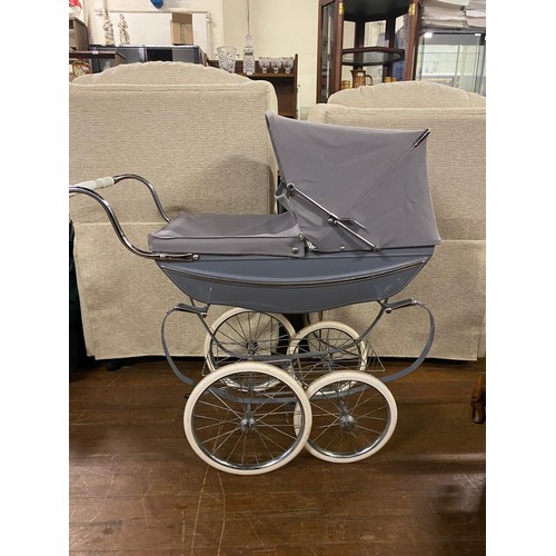 76 - Vintage silver cross dolls pram with sun canopy