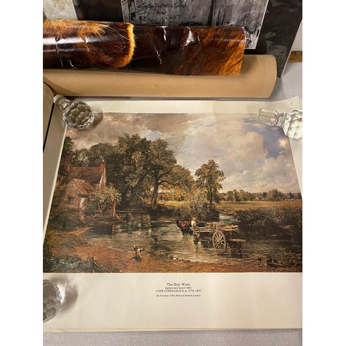 440 - Selection of art prints to include Constable along with vintage architect sketches and Dunkirk map e... 