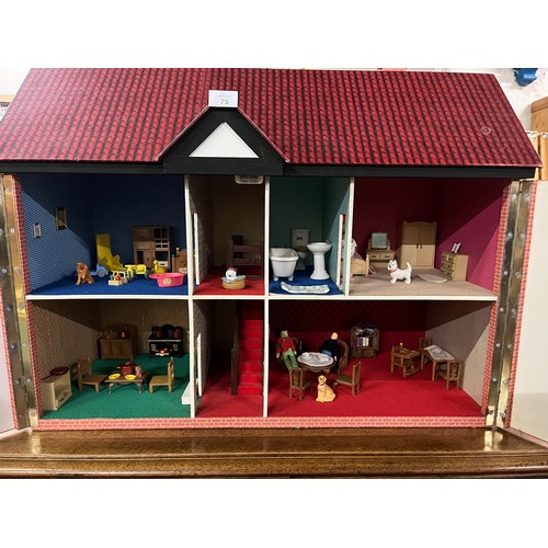 75 - Large mid century vintage hobbys dolls house with large selection of furniture etc 30 x 24 inches