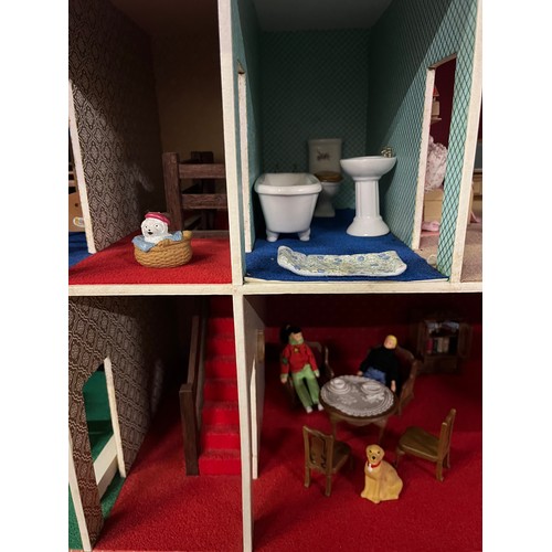 75 - Large mid century vintage hobbys dolls house with large selection of furniture etc 30 x 24 inches