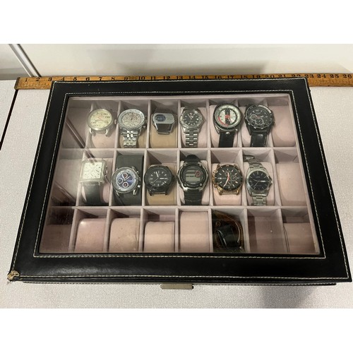 157 - collection of watches in fitted box to include military mwc, some automatic & battery