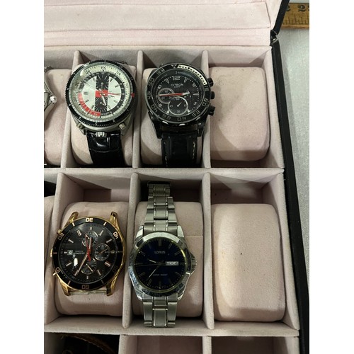 157 - collection of watches in fitted box to include military mwc, some automatic & battery