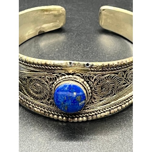 137 - silver & opal ring along with indonesian lapis lazuli cuff bracelet