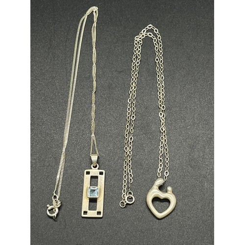 90 - vintage n.v silver chain & heart pendant along with silver & aqua marine rennie macintosh pendant & ... 