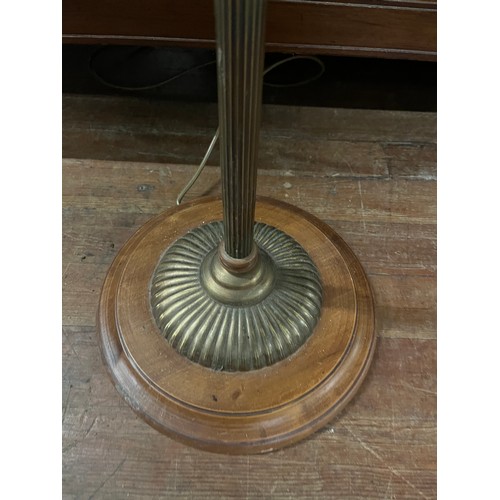 524 - Vintage brass & wood standard lamp