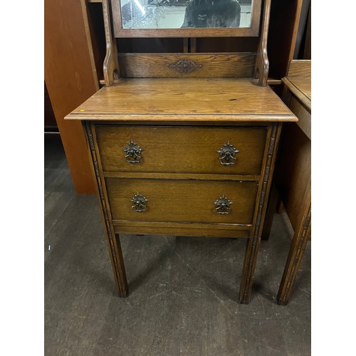 146 - A pair of oak 2 drawer cabinets 1 with mirror