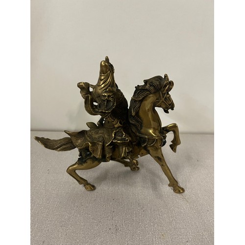 25 - Antique bronze/brass sculpture of chinese warrior on horse