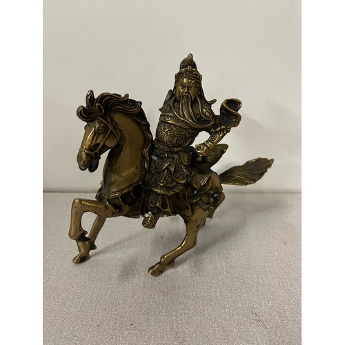 25 - Antique bronze/brass sculpture of chinese warrior on horse