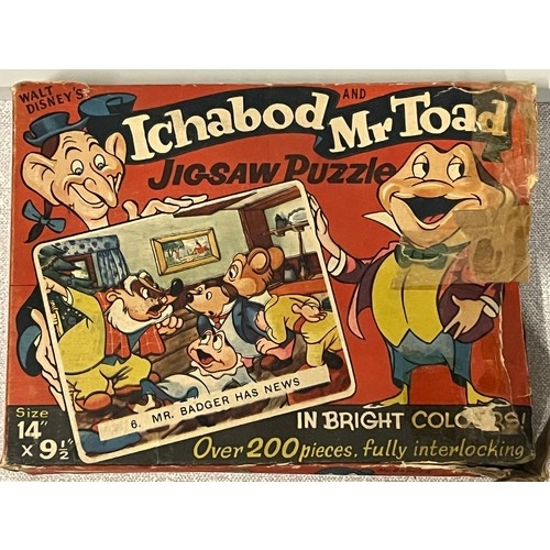 266 - Walt Disney Ichabod & Mr Toad original 1950's jigsaw puzzle (retained in frame no glued pieces) with... 