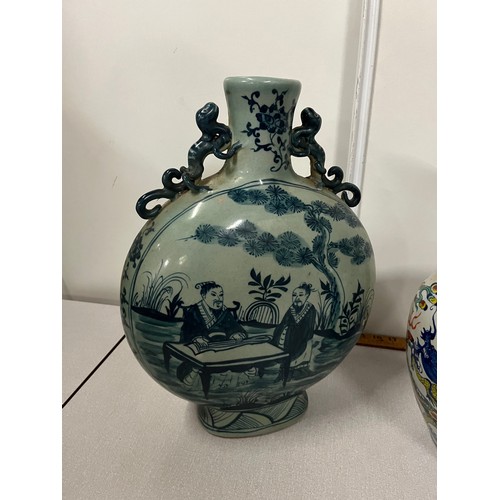 343 - Large oriental vase along with 2 others. Largest 16