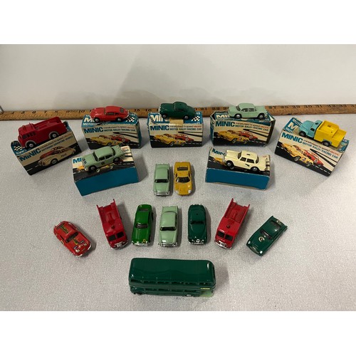 18 - Selection of vintage tri-ang Minic motor rally racing cars etc. Some in original boxes.