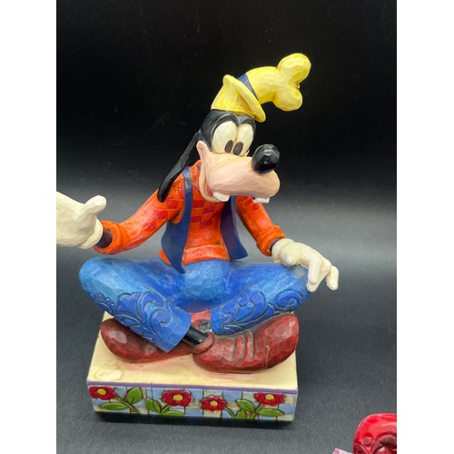 172 - 3 Enesco Disney figures to include Mickey Fantasia along with 2 Disney metal trinkets.