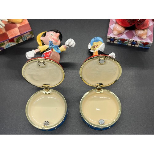 172 - 3 Enesco Disney figures to include Mickey Fantasia along with 2 Disney metal trinkets.