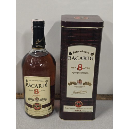 92 - Full & sealed Bacardi 8 year old superior rum 1ltr 40% with presentation tin.