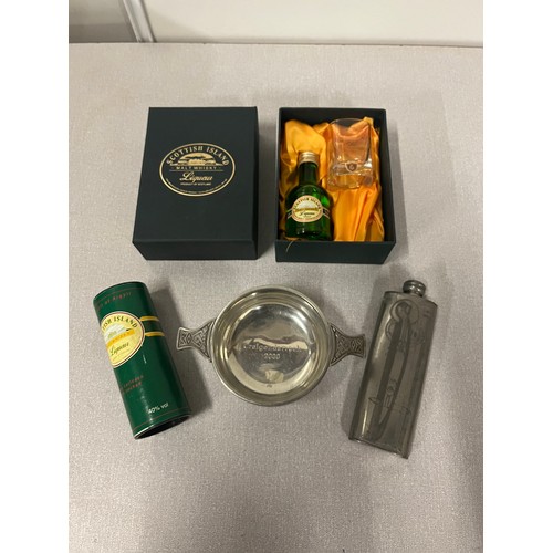 603 - malt whisky liqueur set along with pewter flask & quaich